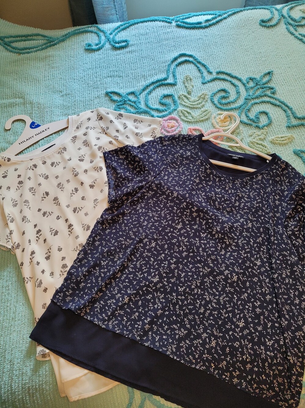 2 Hilary Radley Navy and White Floral Short Sleeve Ladies' Tops